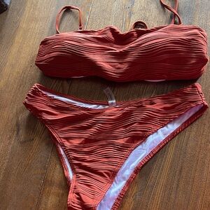 NWOT Zaful Textured Rust Bikini Set Large Bathing Suit Swimsuit